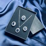 Blue Sapphire Centerpiece Silver Jewelry Set – Necklace, Earrings & Adjustable Ring