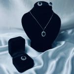 Blue Sapphire Centerpiece Silver Jewelry Set – Necklace, Earrings & Adjustable Ring