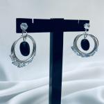 Nova – Contemporary Silver Hoop Earrings with Black & Crystal Accents