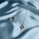 Azure Love – Heart-Cut Blue Stone Jewelry Set (Necklace & Earrings)