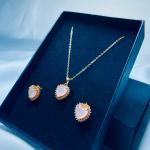 Gold Pink Heart Jewelry Set – Necklace & Earrings